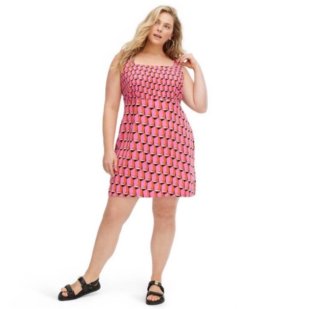 Diane Von Furstenberg X Target 90s Shift Mini Dress Pink Modern Geometric 18 NEW